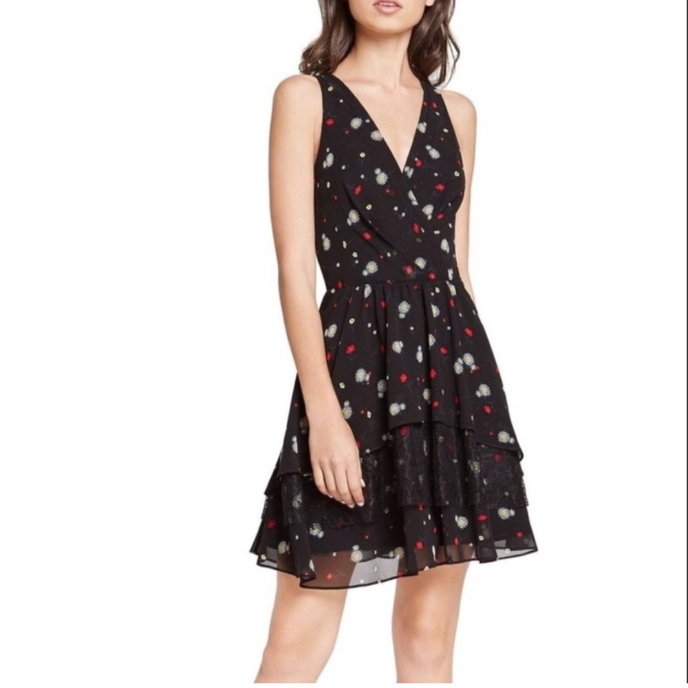 BCBGeneration Tiered Flare Flower Daisy Dress with lace peekaboo back